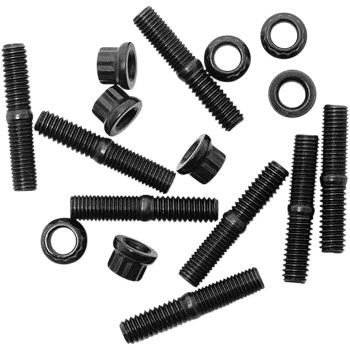 A group of black nuts and bolts.