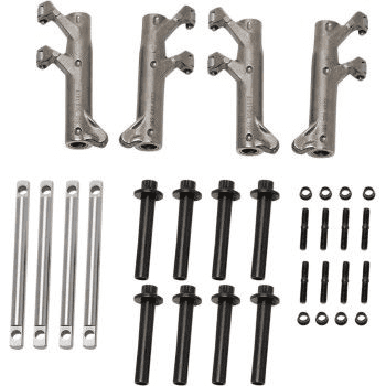 A set of four metal arms and eight bolts.