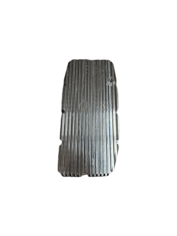 Silver metal sheet with grooves.